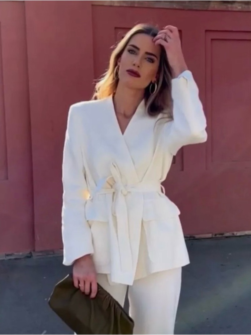 Zara Linen Blend Belted Ecru Blazer